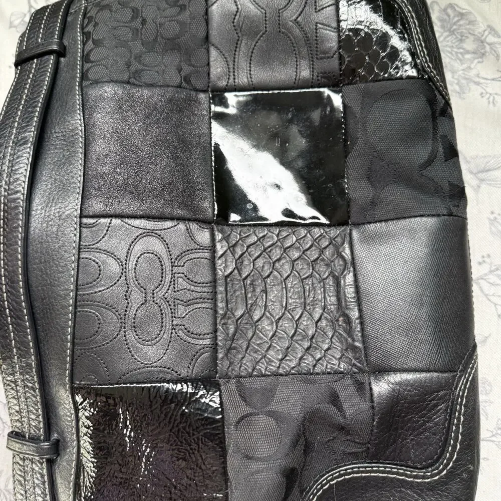 Vtg COACH HAMPTONS BLACK PATCHWORK LEATHER CARRYALL TOTE BAG PURSE HANDBAG RARE